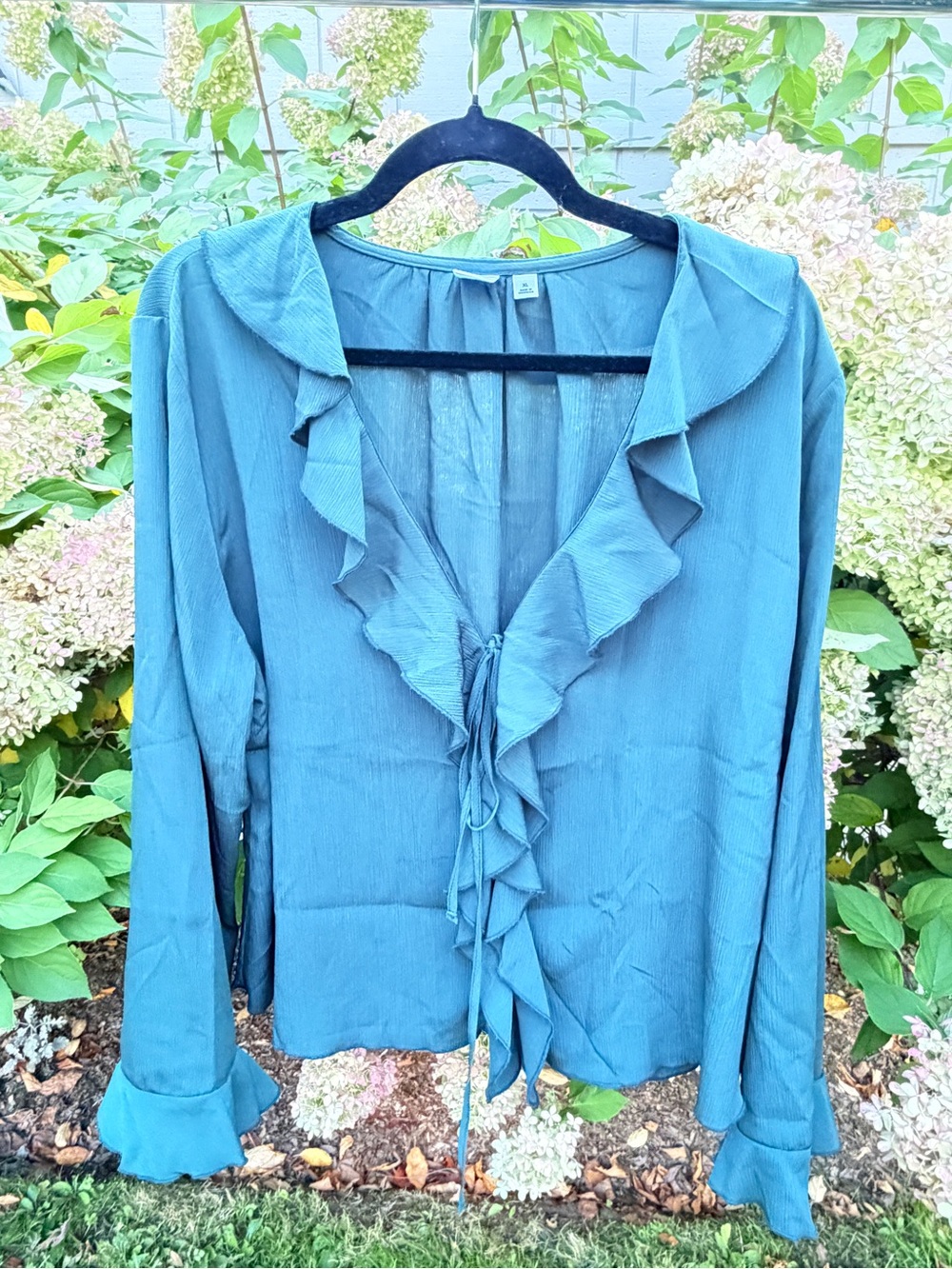 GAP Ruffled Tie-Front Blouse - Teal Blue